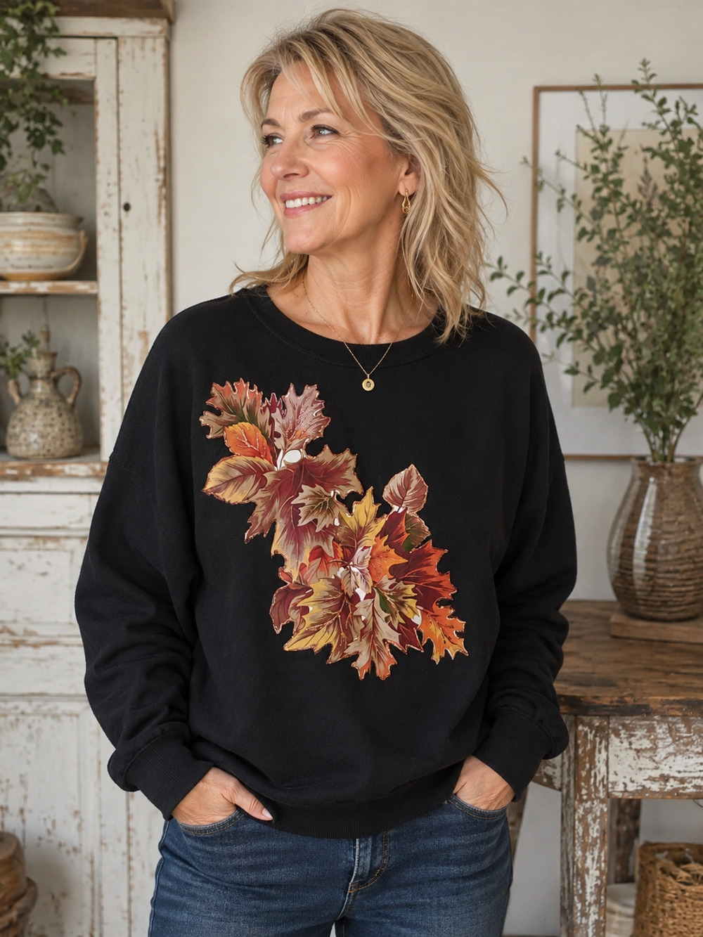 Vintage 90s Hanes Her Way Womens XL Sweatshirt Fall Autumn Glitter Cottagecore